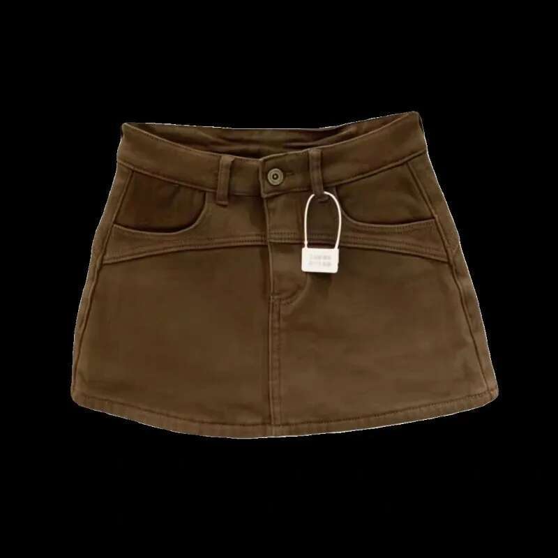 Temperament Jupe Brown Mini Skirts for Women 2025 Faldas Mujer De Moda High Waist Tunic Bodycon Y2k Skirt Fashion Korean Saia