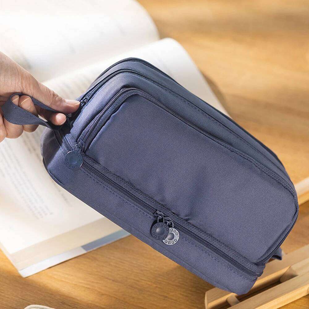Large Capacity Pencil Case Simple Solid Color Stationery Box Double Layer Multifunctional Pen Pouch Students School Supplies