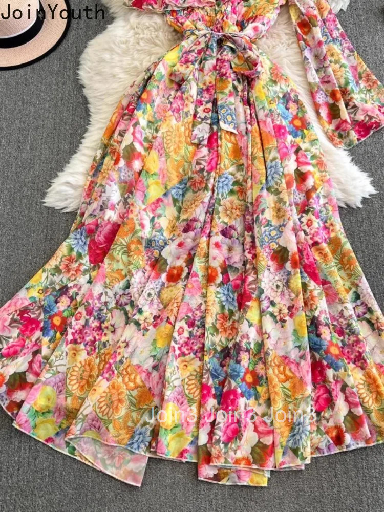 Summer Dress Womens Clothing Floral Flare Sleeve Vintage Robe Femme Off Shoulder Bohemian Maxi Dresses 2025 Vestidos De Mujer