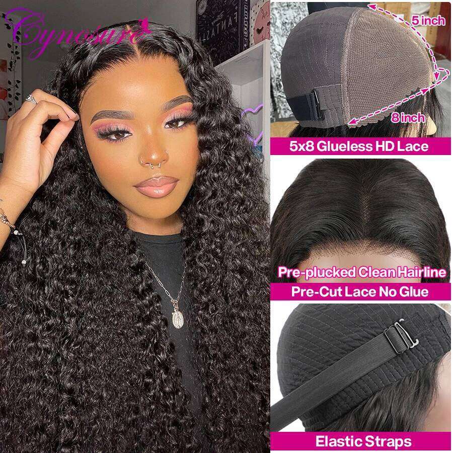 Cynosure HD Lace Frontal Cut Glueless Wig Ready to Wear Pre Plucked Brazilian Curly Human Hair Wigs