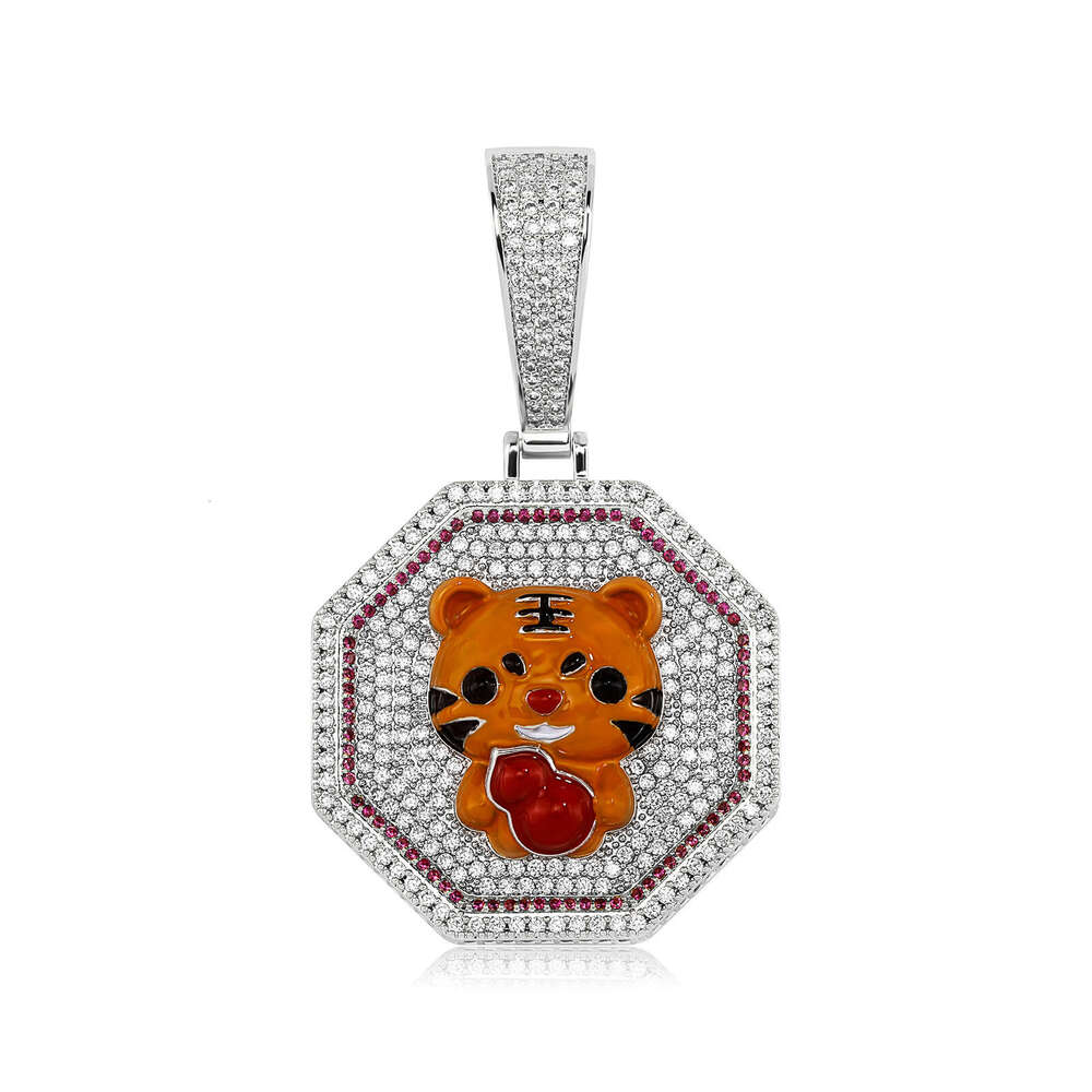 National Trend Hip-Hop Year Dragon Tiger Necklace Full Zircon Oil Painting Mini Zodiac Pendant Gold Jewelry