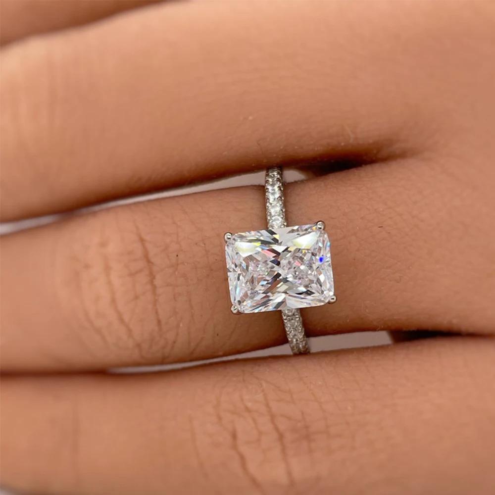 1/2/3/4CT Radiant Cut Engagement Ring GRA Certified 925 Sterling Silver Halo Diamond Wedding Bands for Women Jewelry 250617