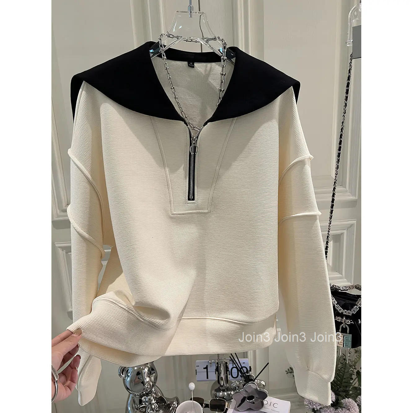 Oversized Sweatshirts Women Clothing 2025 Ropa Mujer Sailor Collar Half Zipper Long Sleeve Y2k Tops Chic Casual Korean Hoodies