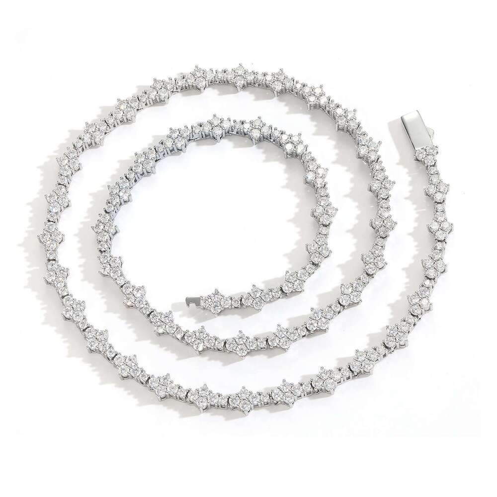 Personalized Zircon Plum Blossom Tennis Chain Men's Necklace Trend Spring Buckle Hip-Hop Accessories dca7