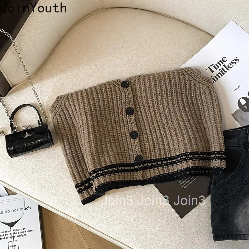 Knitted Tank Womens Clothing V-neck Single Breasted Sleeveless Waistcoat Cropped Tops Ropa Mujer Slim Fit Fashion Summer Vest