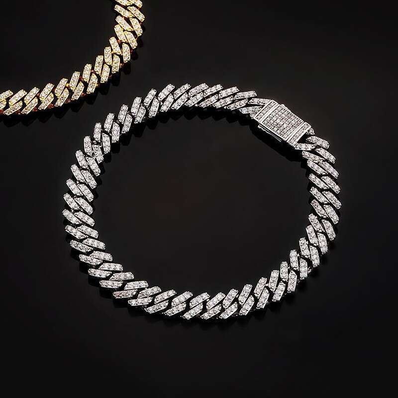 8MM Dia-Shaped Cuban Chain Necklace Full Dia Inlaid Zircon Spring Clasp Hip-Hop Unisex Trendy Jewelry