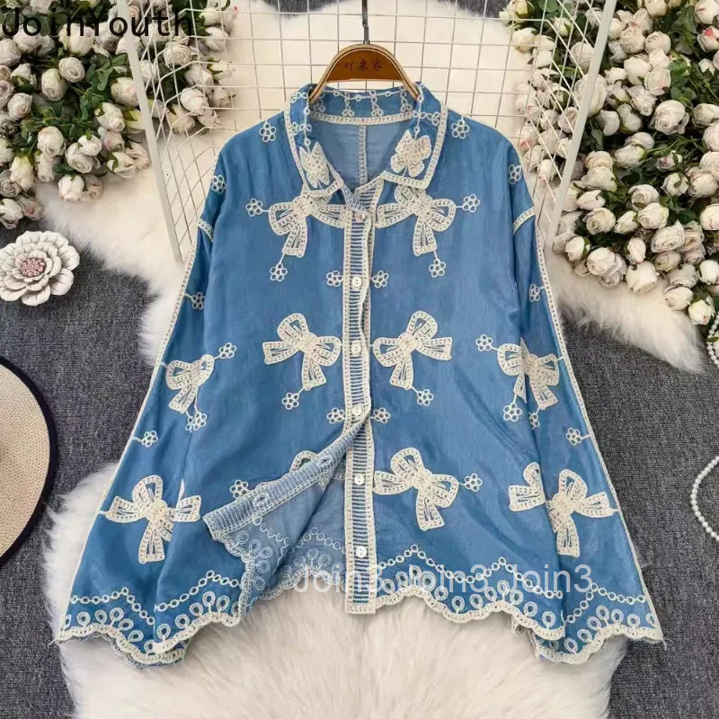 2025 Blusas Mujer De Moda Vintage Blouse Womens Clothes Heavy Butterfly Embroidery Shirts Long Sleeve Loose Summer Blouses Tops