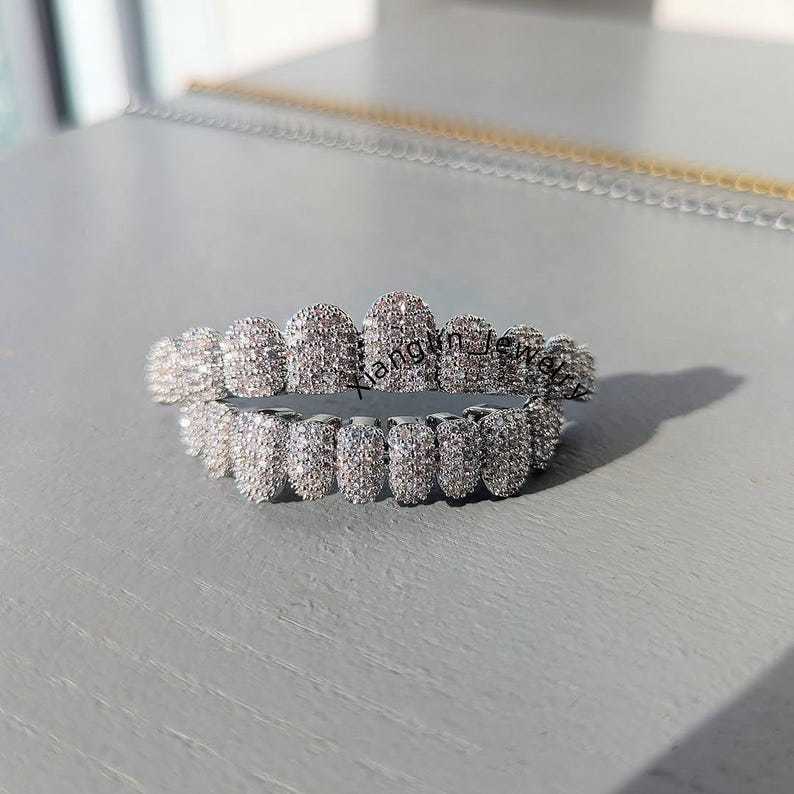 Custom 925 Silver Iced Out VVS Moissanite Grillz Teeth Can Diamond test Men Hiphop Jewelry rapper grillz iced out grillz