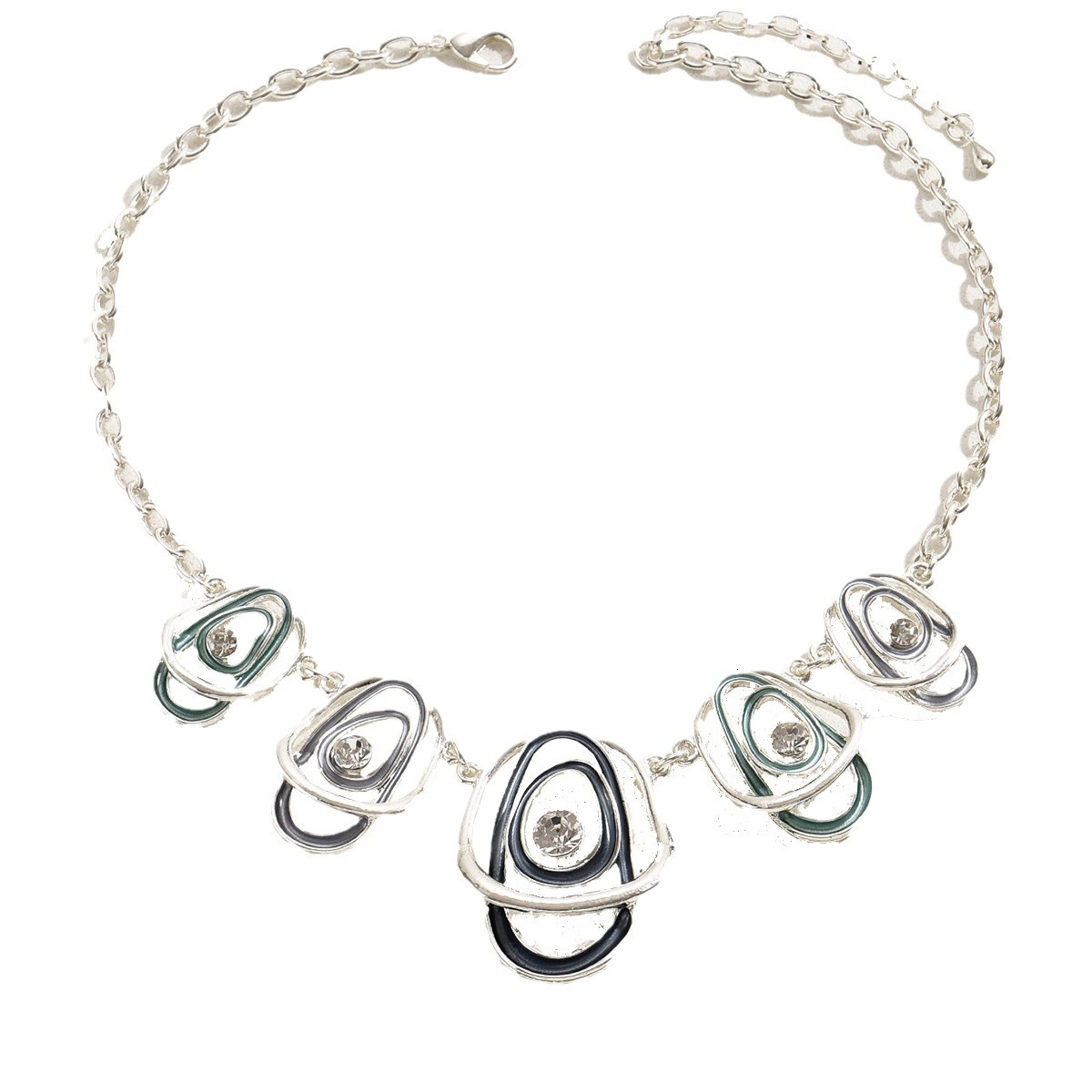 Long Necklace Set Personality Oil Drip Design Inlaid Stud Earrings Light Clavicle Chain