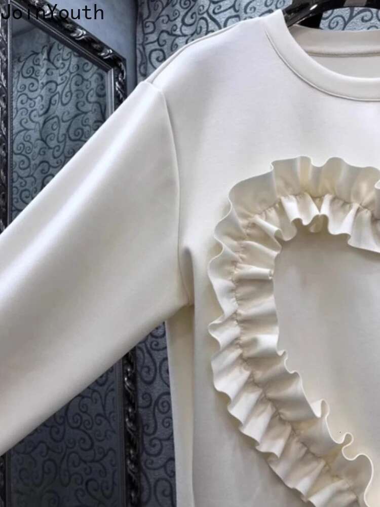 Sweet Ruffles Hoodie Womens Clothing O-neck Long Sleeve Casual Sweatshirts 2025 Ropa Mujer Y2k Tops Streetwear Chic Hoodies