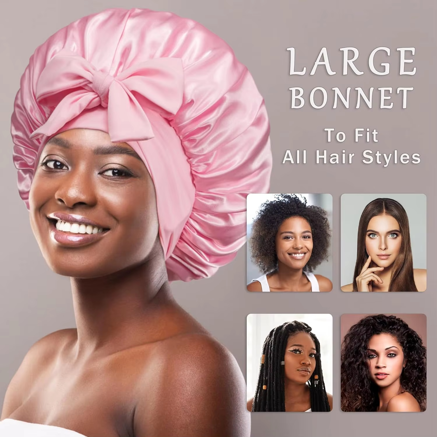 Hat Satin Solid Night Sleep Cap Hair Care Women Satin Bonnet Solid Sleeping Hat Stretchy Tie Band Elastic Night Shower Cap Adjustable Hair Head Cover 
