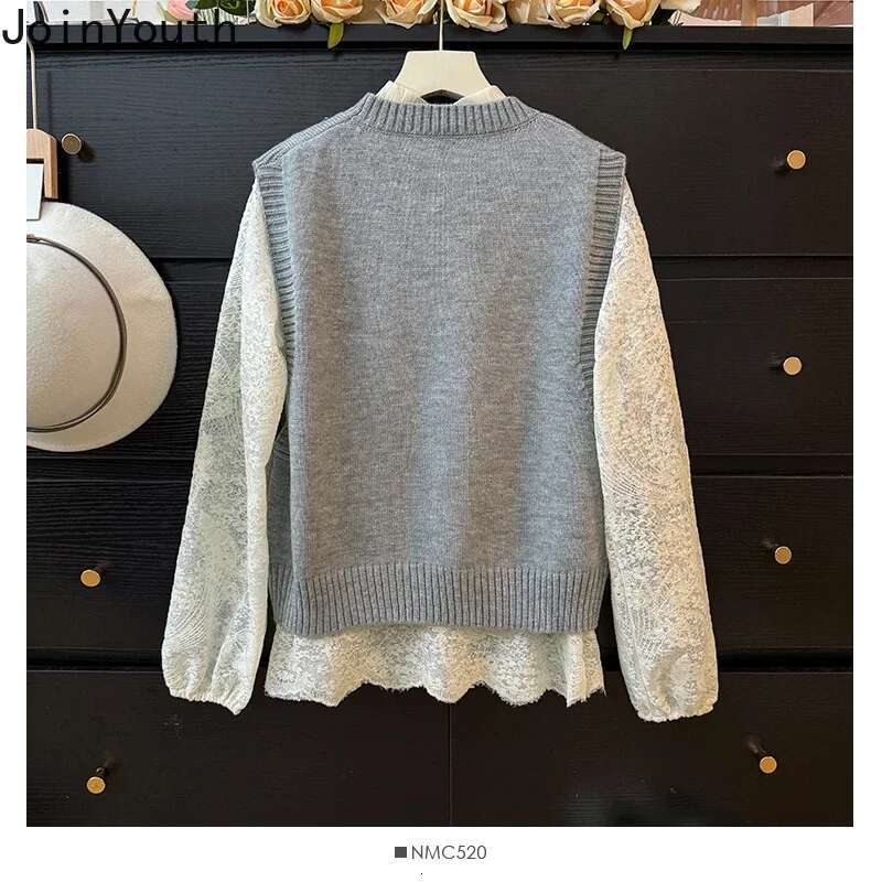 Sweet Vest Sweater Suit Fashion Two Piece Sets Women Clothing Beading 3D Floral Tanks Lace Embroidery Long Sleeve Shirts Outfits