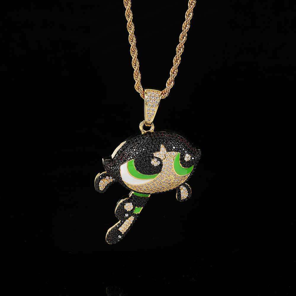 Hip Hop Cartoon Anime Powerpuff Girls Trendy Brand Copper Inlaid Zircon Men's Pendant Necklace d9cb
