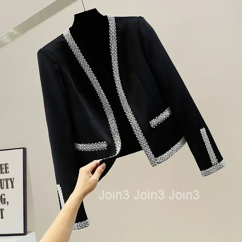 Heavy Beading Coats for Women Tunic Long Sleeve Overcoat 2025 Ropa Mujer Temperament Lady Tops Fashion Korean Vintage Jackets