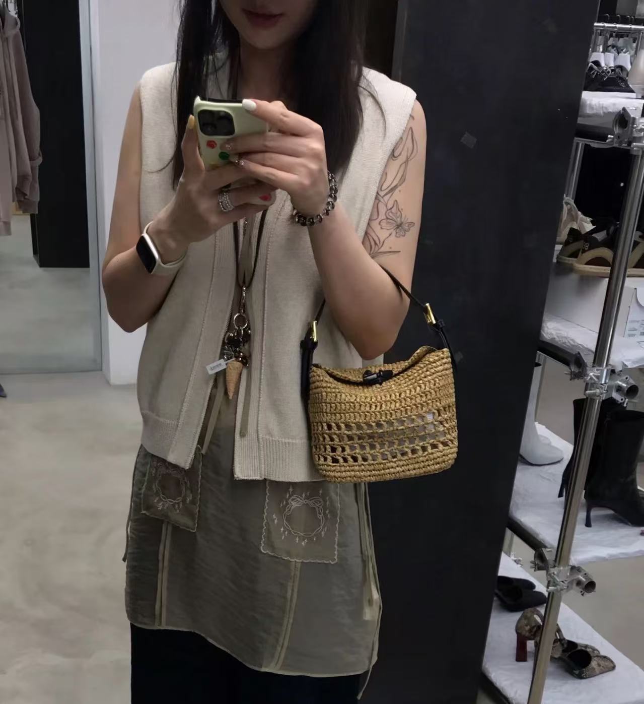 Free shipping designer bag 2025 New Handmade Crochet Shoulder Bag Underarm Bag Straw Feel Spring Summer Vintage Handbag Niche Women Bag Trend
