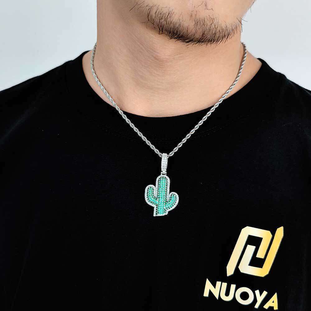 Micro Paved Zircon Solid Cactus Men's Pendant Real Gold Plated Street Fashion Brand Hip Hop Necklace 345f