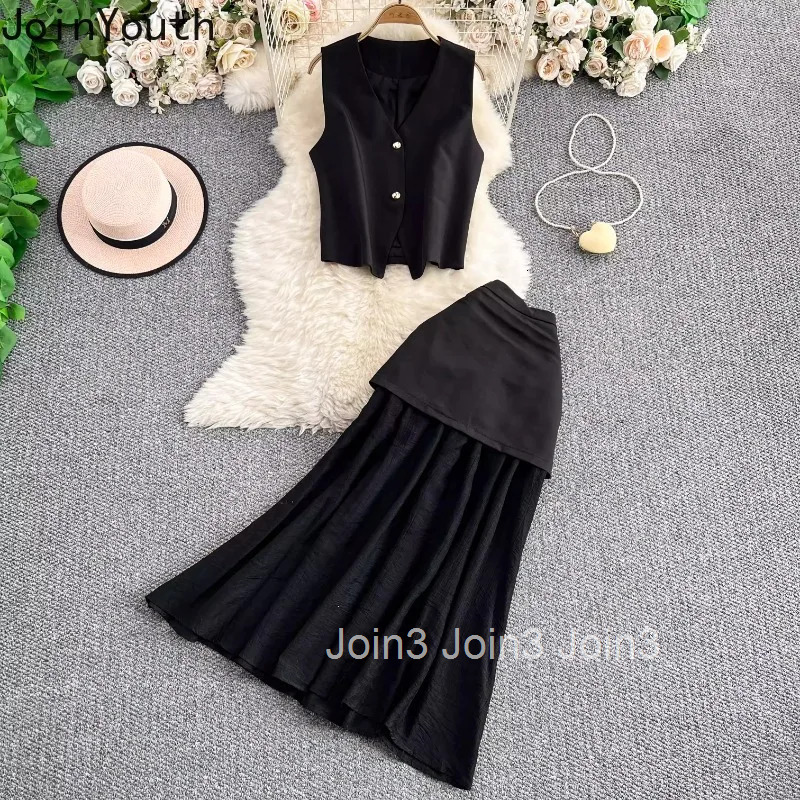 Womens Clothes 2 Piece Sets V-neck Temperament Vest High Waist Patchwork Tunic Bodycon Skirt Outfits Fashion Korean Suit 63e407