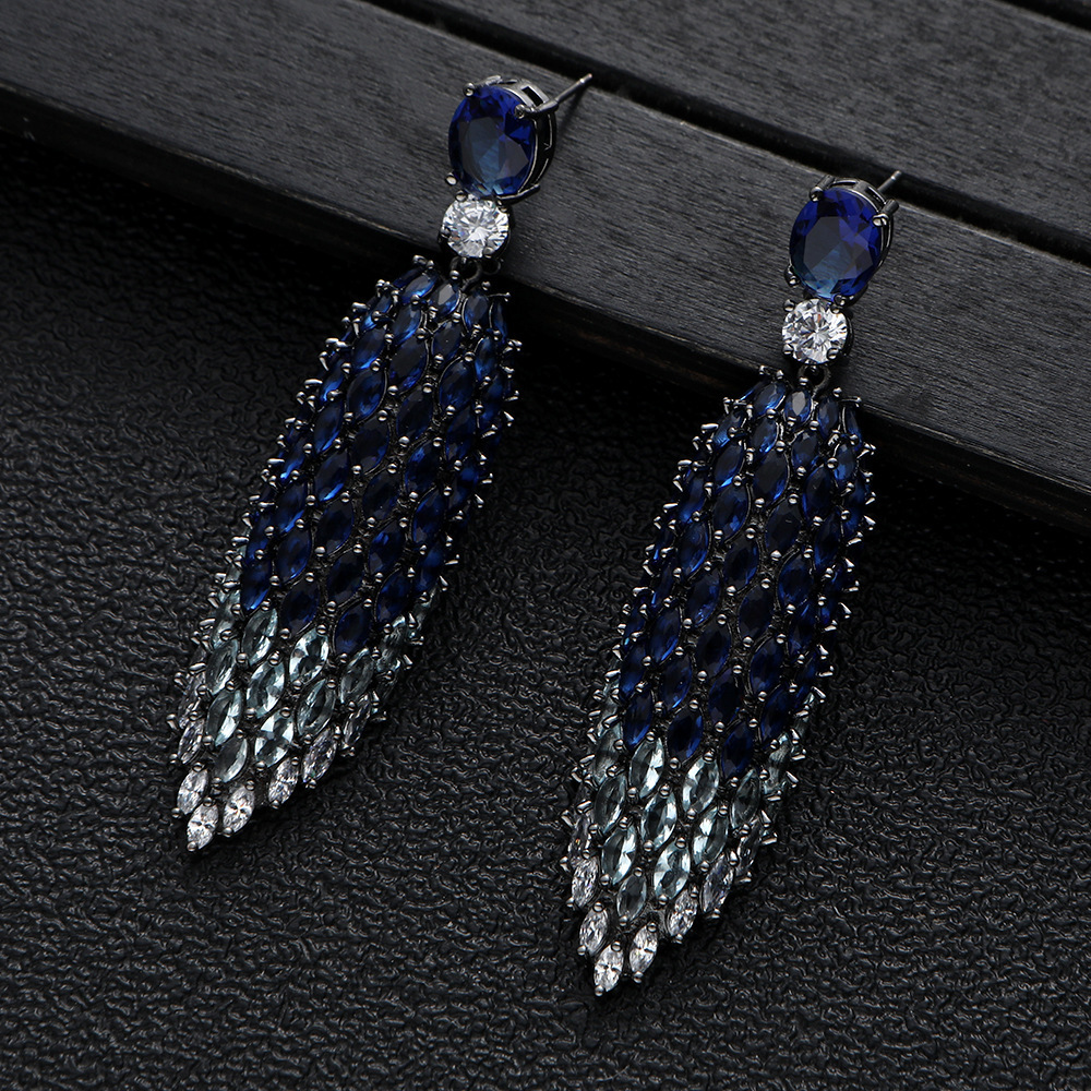 New Heavy Craft Two-Tone Water Drop Full Zircon Earrings Simple Versatile Exquisite Ear Studs Ear Jewelry