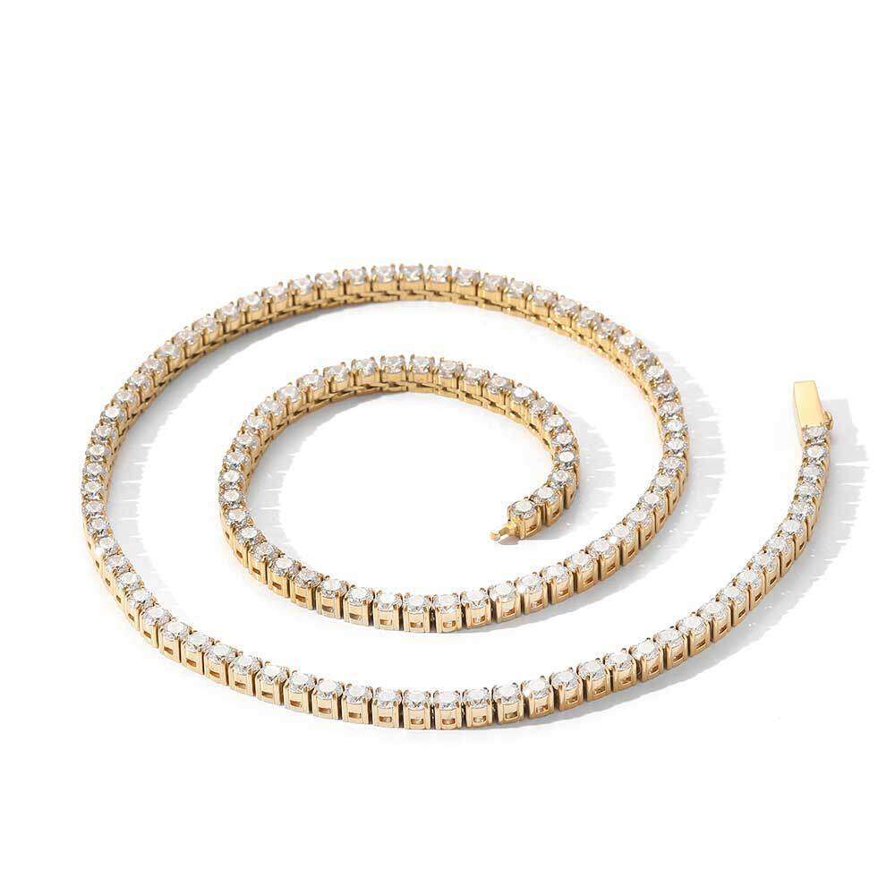 4mm Spring Buckle Stainless Tennis Chain Hip-Hop Zircon Necklace High-End Titanium Steel Men's Bracelet 1466