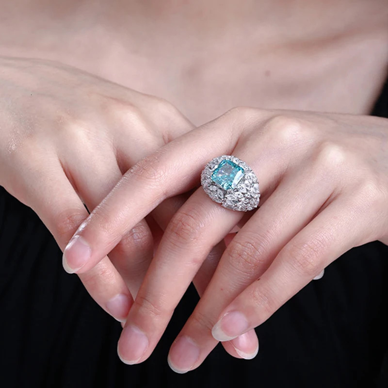 ious High Carbon Diamond with Full Zircon Rings 925 Sterling Silver Blue/Pink/Yellow Gems for Women Gifts Fine Jewelry 250617