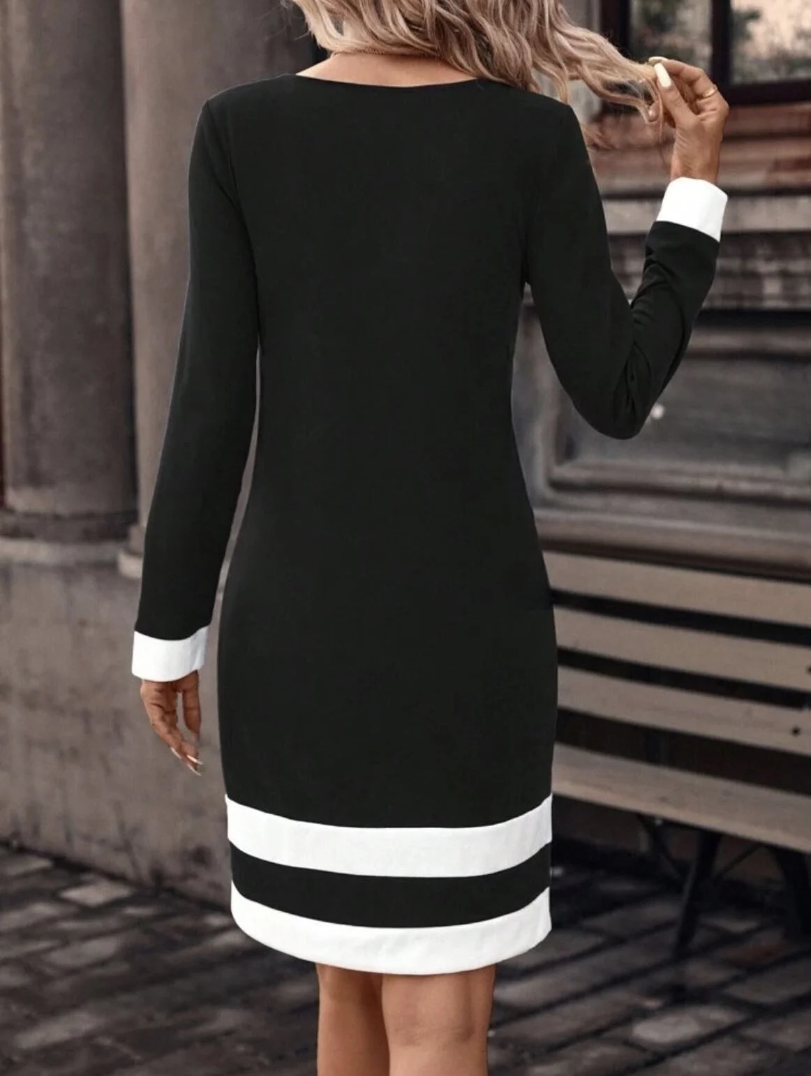 clashing polka collar knit bottomed waistline for autumn and winter longsleeved thin top slim dress 250616