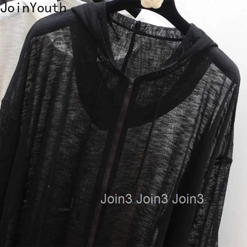 Streetwear Casual Women Jackets Fashion Oversized Tops 2025 Ropa Mujer Long Sleeve Hooded See Throught Summer Coat Y2k Clothes