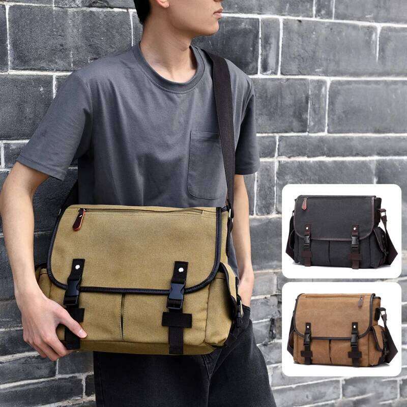 Retro Style Canvas Crossbody Large Capacity Shoulder Multi Pocket Mailman Bag, Briefcase
