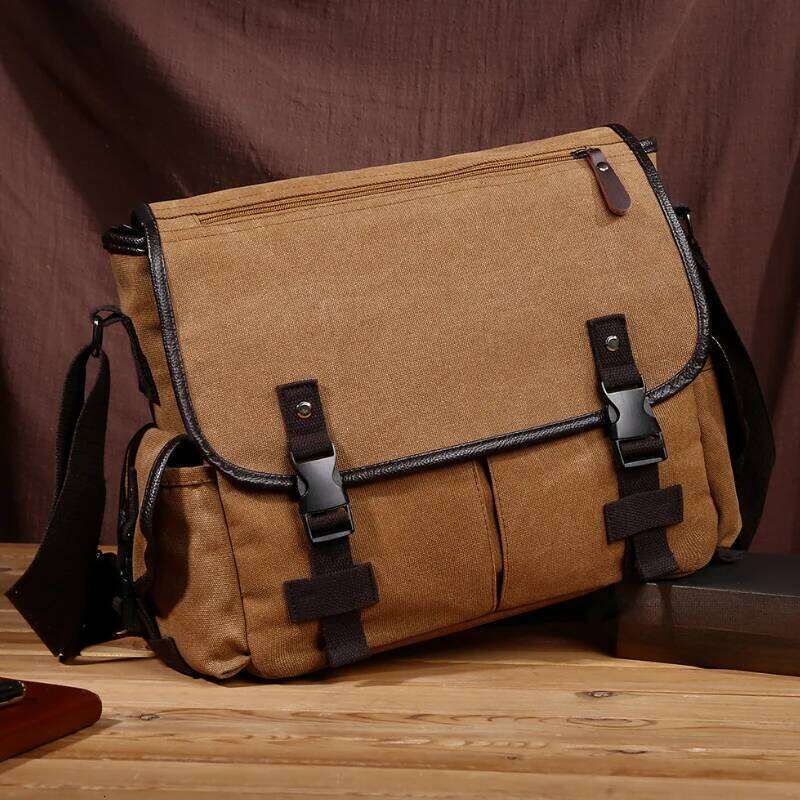 Retro Style Canvas Crossbody Large Capacity Shoulder Multi Pocket Mailman Bag, Briefcase