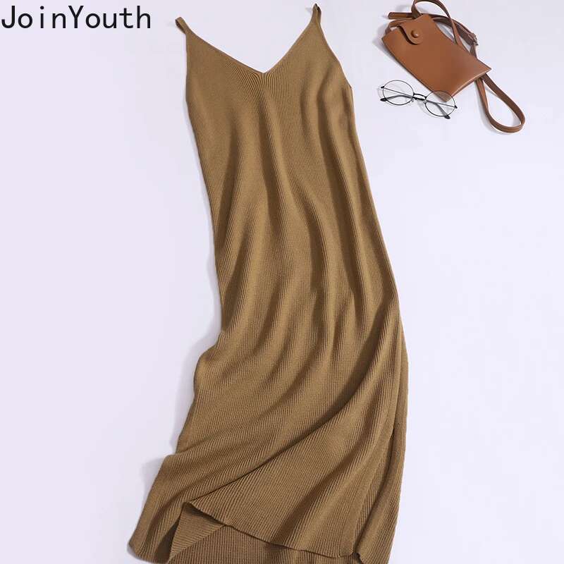 Korean Bodycon Dress for Women 2025 Vestidos De Mujer Solid Color Sexy Sling Robe Femme Tunic Fashion Knitted Split Dresses