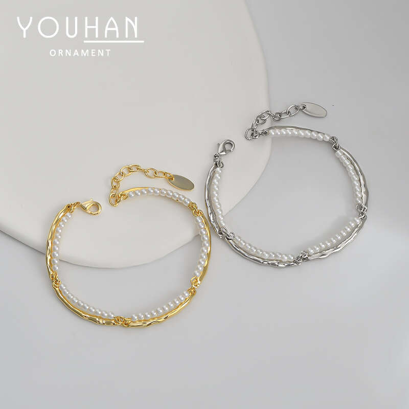 Real Gold Plated Elegant Double Layer for Women, Unique Design Pearl Jewelry, Personalized Simple Versatile Bracelet