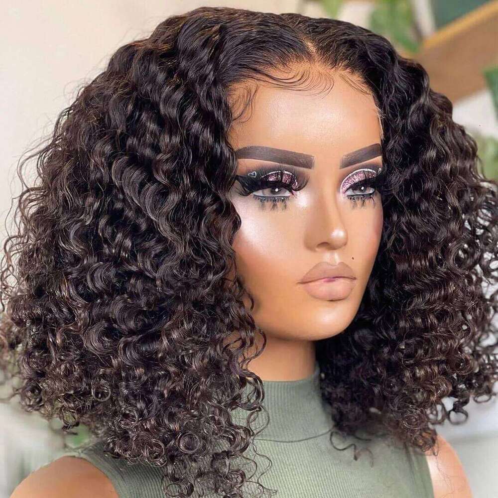 Glueless Brazilian Short Bob Kinky Curly Lace Front Human Hair Wigs 13x4 Transparent Closure Wig Cheveux Humain Perruque