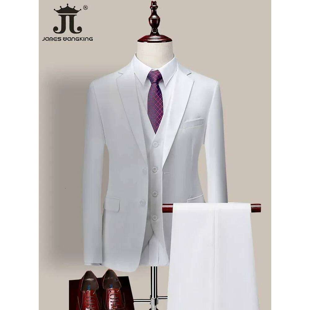 14 M-6Xl ( Jacket + Vest+Pants ) High-End Brand Formal Business Mens Three-Piece Groom Wedding Dress Solid Color Suit