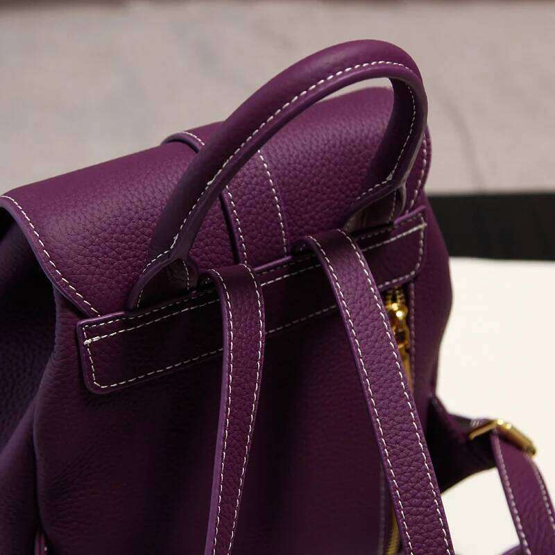 Nobility Vintage Purple Women Backpack High Quality Natural Cowhide Leather Female Rucksack Knapsack Leisure Shoulder Bag