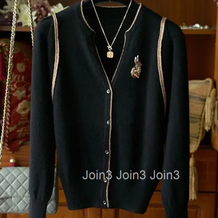 Black Cardigan Jackets for Women Fall Winter Clothing Sueter Mujer Long Sleeve V-neck Knitted Sweater Tops Korean Pull Femme