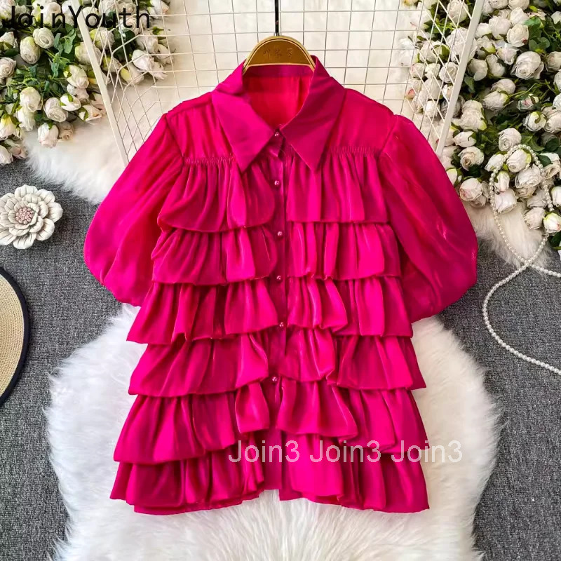 Vintage Women Shirts 2025 Blusas Mujer De Moda Sweet Ruffles Puff Sleeve Summer Blouses Korean Tops Temperament White Blouse