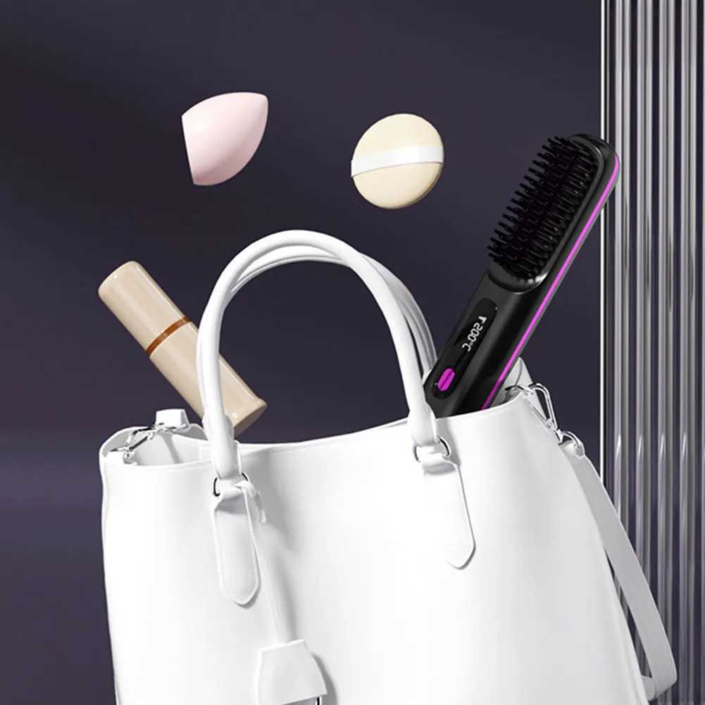 Cordless Hair Straightener Brush Anti-Scald Hair Straightening Comb 3 Temp Settings Electric Hot Comb for All Hair TypesXJ250621