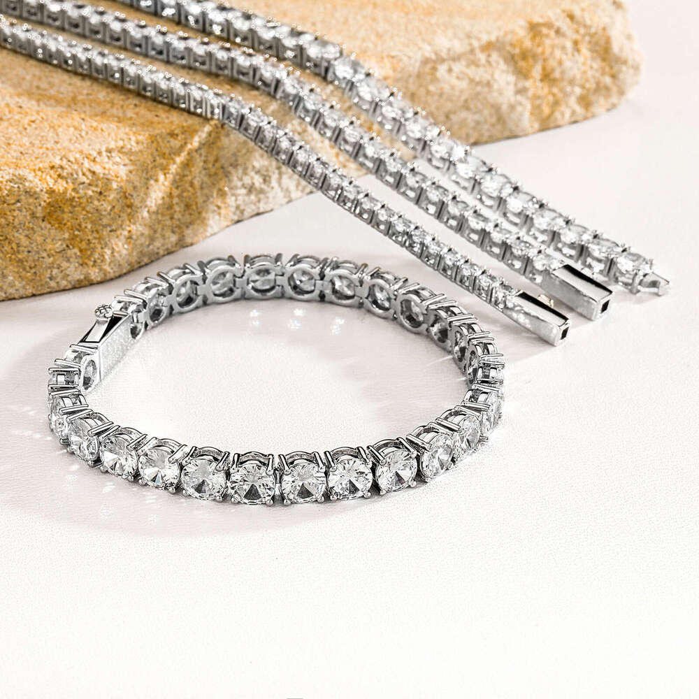 National Trend Jewelry Spring Clasp Color-Retaining Plated Tennis Chain INS Rap Street Style Trendy Zircon Necklace