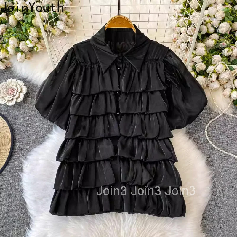 Vintage Women Shirts 2025 Blusas Mujer De Moda Sweet Ruffles Puff Sleeve Summer Blouses Korean Tops Temperament White Blouse