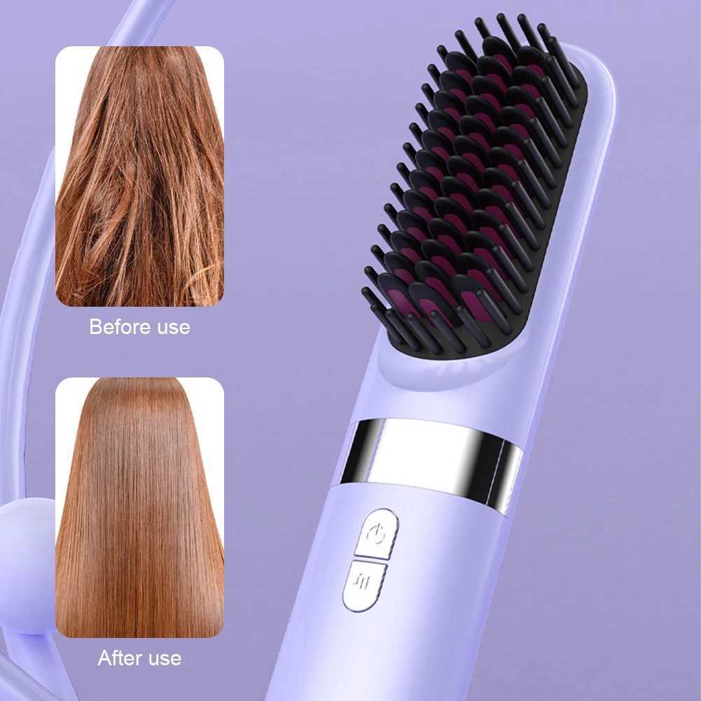 Wireless Hair Straightener Hot Comb Ceramic Heating Professional Electric Brush smoot hairstyle Iron Negative Ion Hair Care CombXJ250621