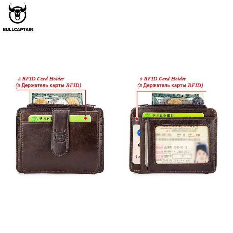 BULLCAPTAIN Genuine Leather RFID Blocking Zipper Card Holder Credit Cart Wallet Mini Slim Wallet Card ID Holders for Men Business Z250621