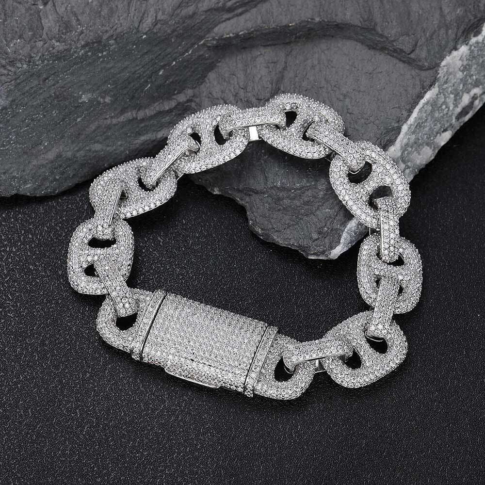 Hip Hop 16mm Pig Nose Bubble Cuban Chain Zircon Jewelry Accessories Men's Bracelet c6cb