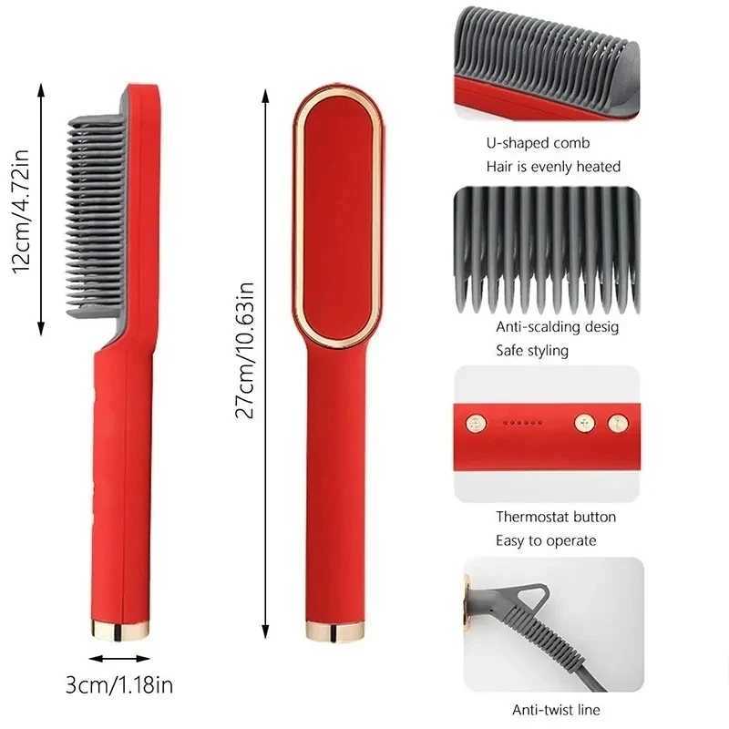 2 In 1 Hair Straightening Brush Negative Ion Hair Straightener Heating Comb Multifunctional Hair Curler Curling Iron Stying ToolXJ250621