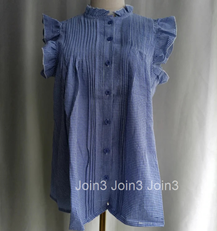 Summer Women Shirts Vintage Flying Sleeve Ruffles Sweet Blouse 2025 Blusas Mujer De Moda Folds Korean Tops Loose Plaid Blouses
