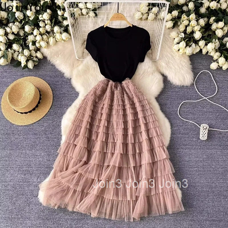 Sweet Ruffles Gauze Dress for Women Slim Waist Short Sleeve Tunic Robe Femme 2025 Vestidos De Mujer Fashion Summer Maxi Dresses