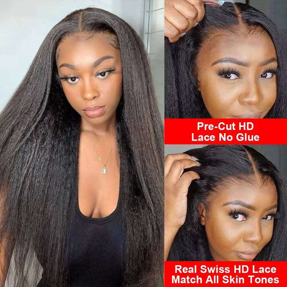 Yaki Kinky Straight Glueless Wigs Ready To Wear Preplucked 4C Edges 13x6 HD Lace Frontal Wig Human Hair For Women 200