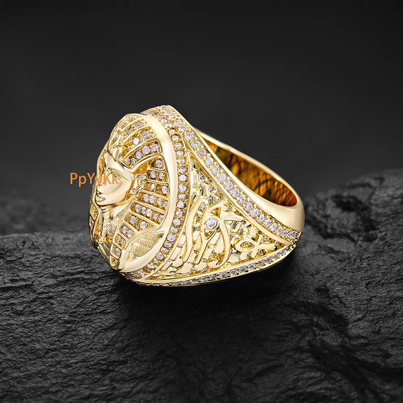 Luxury Jewelry Accessories Egyptian Pharaoh Ring with Moissanite Hip Hop Men's Ring New Arrival Finger Accessory