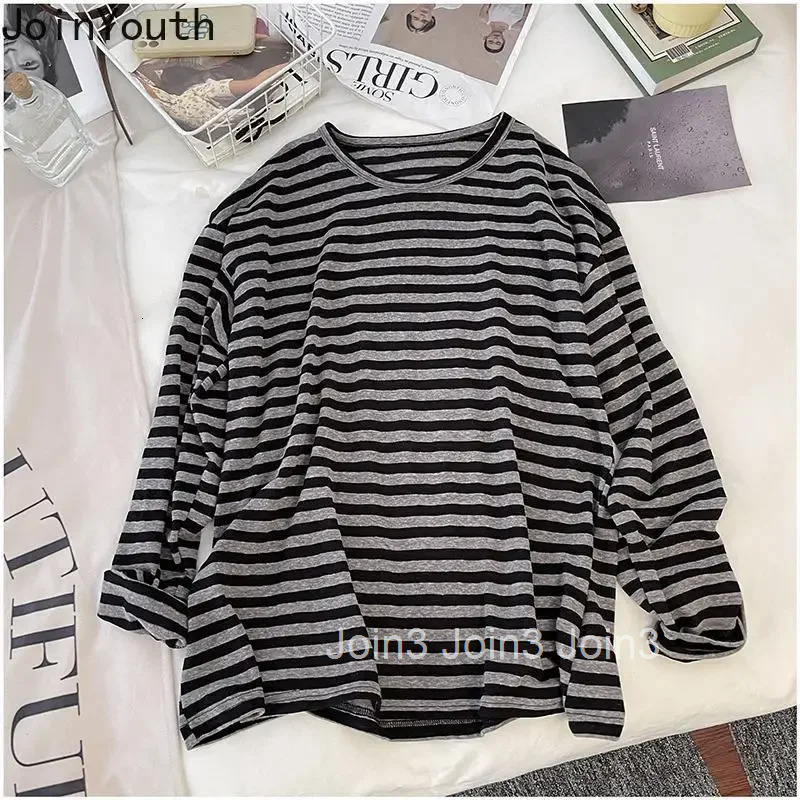 Striped Shirts for Women Oversized T-shirt 2025 Ropa Mujer Long Sleeve O-neck Tees Streetwear Tops Casual Fashion Y2k Tshirts