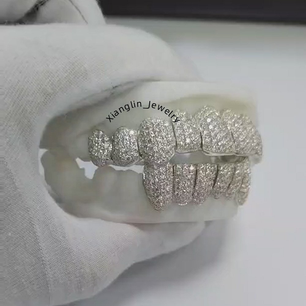 925 Sterling Silver Custom Hip Hop Tooth Jewelry Iced Out Vvs Moissanite Diamond Grillz for Men Rapper Teeth