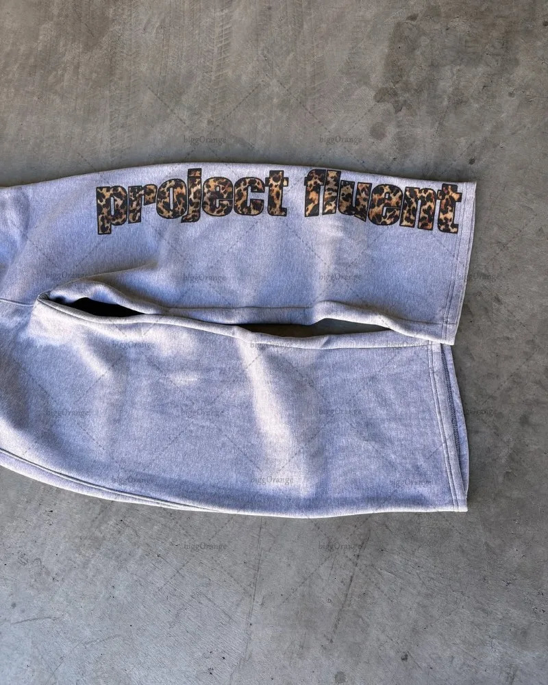 High Street Retro Streetwear Trousers Men Harajuku Y2K Leopard Print Letter Print Baggy Sweatpants Women Goth Hip-hop Jogger 250616