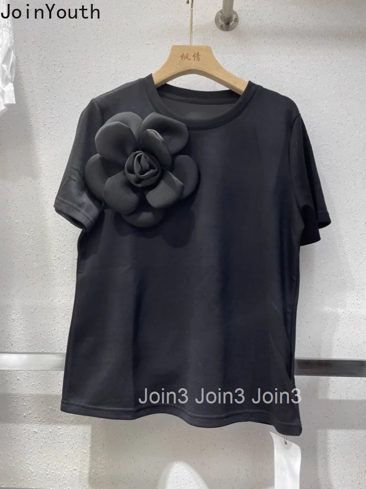 White Woman Tshirts 2025 Ropa Mujer Short Sleeve O-neck Loose Y2k Tops Fashion Summer T Shirts 3D Floral Casual Korean Tees